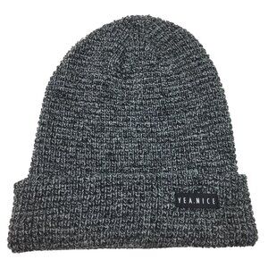 Yea.Nice Beanie Soft Acrylic Heather Gray Black Folded Waffle Weave Beanie Hat